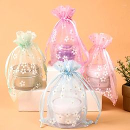 Gift Wrap 10pcs Flower Printing Bag Organza Drawstring Pouches Jewellery Packing Candy Storage Wedding Birthday Party Supplies