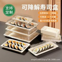 Disposable Dinnerware Sushi Box Takeout Packaging Biodegradable Commercial Rectangular Japanese Fresh Sashimi Tray