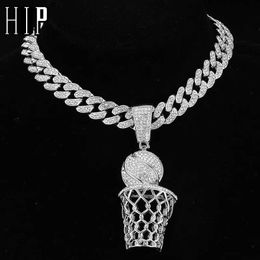 Tennis HIP HOP Iced Out Basketball Pendant Miami Cuban Chain Pendant Necklace Mens and Womens Rap Singer Jewellery Tennis Chain d240514