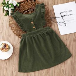 Girl's Dresses Spring Childrens Princess Dress Girl Dress Rob Noel Filled Ruffled Vintage Girl Dress Corduroy Jumping Skirt Button Sun Dress d240515