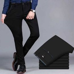 Men's Pants Premium Elastic Dress Trousers Men Suit Pants for Business Straight-Fit No-Iron Flat-Front Fashion Formal Pants Black Navy Blue Y240514