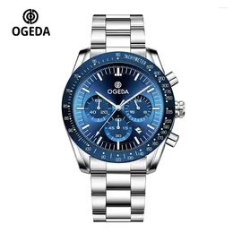 Wristwatches OGEDA 2024 Fashionable Men's Quartz Time Code Watch Luxury Glass Stainless Steel Waterproof Sports 20 Bar Glow C3 Relo