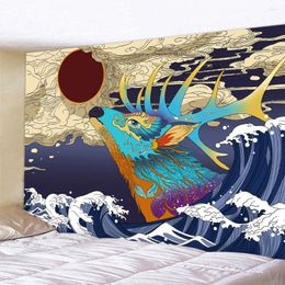 Tapestries Japanese Waves Home Decor Art Tapestry Bohemian Yoga Mat Hippie Sofa Blanket Sheet