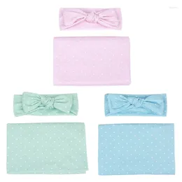 Blankets 2 Pcs/Set Born Baby Receiving Blanket Headband Set Infant Swaddle Wrap Sleeping Bag Hair Band Kit