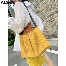 Shopping Bags ALSEY Miyake Original Pleated Drawstring Pocket Tote Bag Hundred Niche Small Simple Fashion Streetwear Personalized