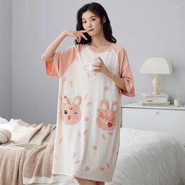 Women's Sleepwear Sexy Summer Cotton Nightgown Women Short Sleeve Nightshirt Female Cute Cartoon Nightdress