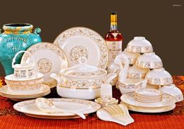 Disposable Dinnerware 2024 Fashion Bone China Classical Utensils Set 56 Tableware Bowl Household Rice Dish Pottery Chinese Sauce
