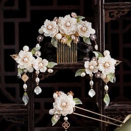 Hair Clips White Flower Hairpins Combs Fringe Jewellery For Women Girls Pendant Headpieces U Shaped Sticks Forks Pearl