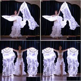Stage Wear Adt Luminous White Light Led Fan Veils Scarf For Women Bellydance Oriental Belly Dance Dancing Accessories Drop Delivery A Dhcuz