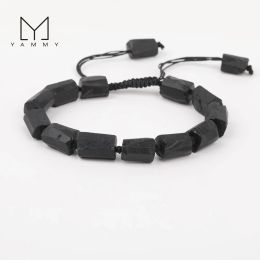 Sets 5pcs/lot Natural Black Tourmaline Stone Net Beads Cord Knotted Braided Adjustable Bracelet Jewellery for Women N0456jbai