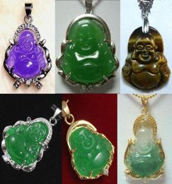 Whole cheap 6 color fine green jadetiger eye stone bless Happy BuddhaGuanyin pendant63303801163142