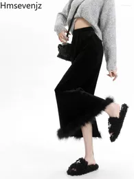 Skirts Black Velvet Skirt For Women Autumn And Winter Plush Hip Wrapped Long Straight Split A-line Fashion Clothes