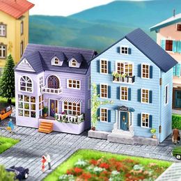 Architecture/DIY House DIY Mini Wooden Dollhouse With Furniture Light Assembly Model Villa Architecture Kit Handmade 3D Puzzle DIY Doll House Toy Gifts