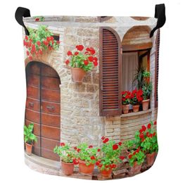 Laundry Bags Italy House Flower European Style Dirty Basket Foldable Home Organiser Clothing Kids Toy Storage