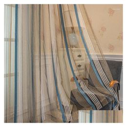 Curtain Drapes Fashion Vertical Striped Tle Curtains For Living Room Mens Coloured Lines Sheer Window Treatment Dispose 885 Drop Delive Otjed