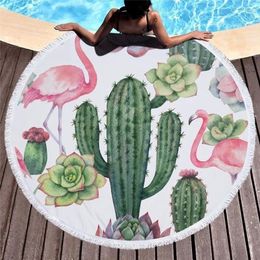 Towel Plant Flamingo Round Beach Microfiber Large Yoga Blanket Tassel Tapestry 150cm Summer Bath