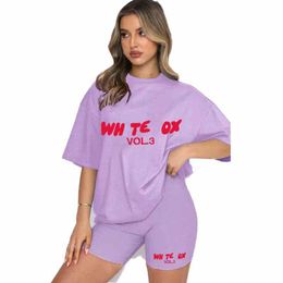 High quality Designer Womens White TShirt Foxc Set two 2 piece sets Fashion Luxury Sports Tracksuit White Foxs T Shirt Women T-Shirt Shorts track suits