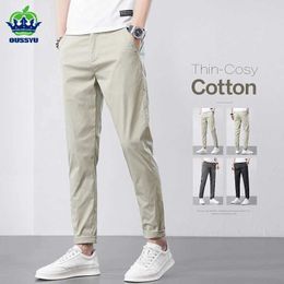 Men's Pants 2024 New Summer Khaki Cosy Cotton Casual Pants Men Thin Straight Fit Fashion Brand Clothing Solid Color Appliques Trousers Male Y240514