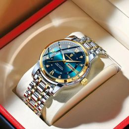 POEDAGAR Luxury Watch for Man Elegant Date Week Waterproof Luminous Men Watch Quartz Stainless Steel Sports Mens Watches reloj 240515