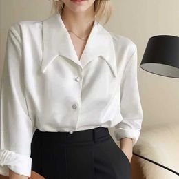 Women's Blouses Shirts Fashion Turn Down Collar Chiffon White Women Shirt Spring Professional Commuting Formal Tops Elegant Solid Color Blouse Y240510