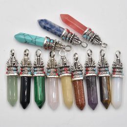 Jewelry Wholesale 12pcs/lot Fashion Good Quality Natural Stone Mix Pillar Charms Pendants for Jewelry Accessories Marking Free Shipping