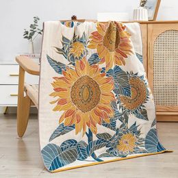 Towel 80 150cm Terry Cotton Bath Towels For Women Sunflower Print Japanese Style 5 Layers Gauze Quick-dry Home Shower Bathroom