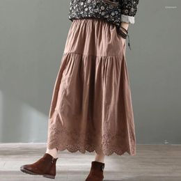 Skirts Spring Summer Women Mori Girl Double-Layer Cotton Skirt Solid Color Hollow Casual Elastic Waist Female Medium-Length Z166