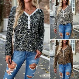 Women's Polos European And American Clothing 2024 Autumn Winter Elegant V-neck Leopard Knitted Top Women