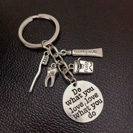 Keychains Lanyards 1pes Dentist Keychain Tooth Ornaments Make Love What You Love What You Want Keyring Ladies Wholesale Y240510