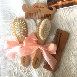 Party Favour Personalised Name Baby Bathing Comb Care Hair Brush Pure Natural Wool Wood Born Massager Shower Registry Gift