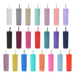 16oz Plastic Straw Cup Double-Layer Water Bottles Coffee Cup Reusable Hard Plastic Tumbler With Lid Drinkware Gift