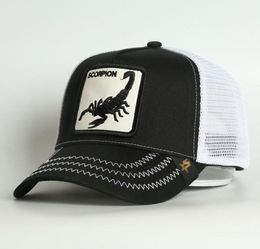 Custom 5 panel curved brim baseball cap good delicate animal embroidery alacran scorpion mesh trucker breathable hat both for men 7789736