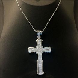 Vecalon Long Big Cross pendant 925 Sterling silver 267Pcs 5A Cz Stone Party Wedding Pendant necklace for Women Men Jewellery