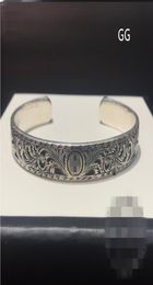2020 Vintage carving flower 925 Sterling silver g Bracelets Luxury Round Cuff designer Wolf Bangle Men Women Jewellery lover gift1301191