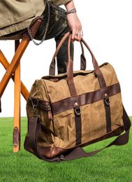 WaterProof Waxed Canvas Leather Men Travel Bag Hand Luggage Carry On Large tote Vintage Duffle Weekend big Overnight 2111181720926