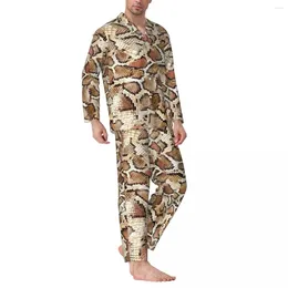 Home Clothing Pyjamas Men Abstract Print Nightwear Snake Skin 2 Pieces Casual Pyjama Sets Long-Sleeve Trendy Oversize Suit
