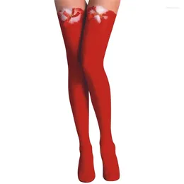 Women Socks Combhasaki Women's Christmas Thigh High Feather Bow Long Fishnet Stockings Over The Knee Costume Accessories