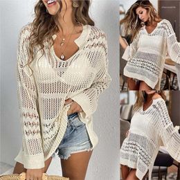 Dress For Beach Outlet Bikini Sets Pareo Kaftans Women Bathroom Exits Hollow Cover Up Top Long Sleeve Solid Polyester May Female