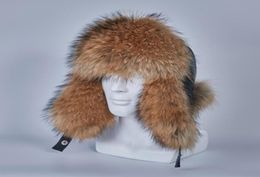 russian ushanka hats of real raccoon fur trapper hat earflap men real silver fur genuine leather russian winter cap H2107965479