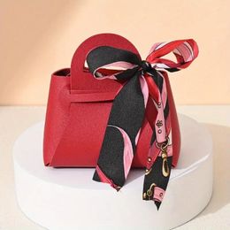 Gift Wrap 1pc Leather Bags Bow Ribbon Packaging Bag Wedding Favour Distributions Eid Mubarak Candy Box Mini Handbag