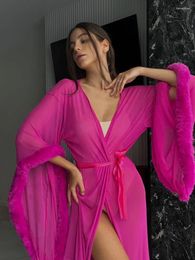 Home Clothing NHKDSASA Fur Nesh Gown Robes Long Nighty Transparent Trim Big Nightgown Robe With Women
