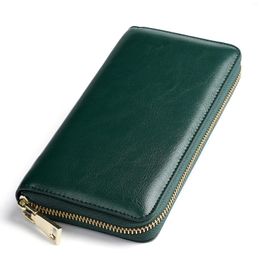 Wallets Genuine Leather Women Long Zipper Wallet Solid Fashion Purse