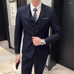 Men's Suits Boutique (Blazer Vest Pants) Fashion Business Slim British Style Solid Colour Work Casual Elegant Gentleman Suit M-5XL