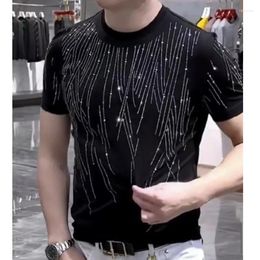 Men's T Shirts European Stripe Rhinestones Short Sleeved T-shirt Homme Fancy Bling Diamond Designer Clothing Camiseta Slim Fit