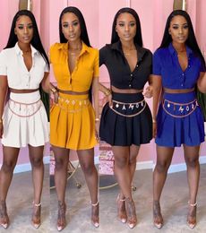 Womens summer clothes sexy 2 Two piece Outfits dress sets short sleeve shirt crop top mini pleated skirt party nightclub plus size6476069