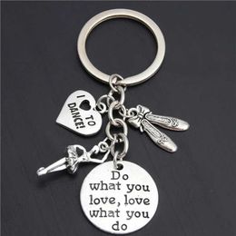 Keychains Lanyards 1pc Do What You Love Charms I Love To Dance Key Chain Ballerina Keyring Ballet Gifts For Women Girl Dancer Jewellery Y240510