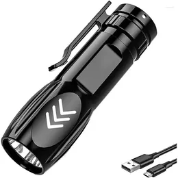 Flashlights Torches POCKETMAM Mini 3 Modes LED USB Rechargeable Portable Waterproof Small Torch With Clip