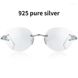 Sunglasses Frames 925 Sterling Silver Eyeglasses Genuine Real Mineral Rimless Top-end Quality Glasses Women Prescription Eyewear