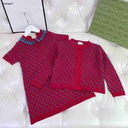 Top dress suits for girls autumn baby Cotton Knitted Design Set Size 100-160 CM Contrast letter jacquard cardigan and Polo skirt Oct10