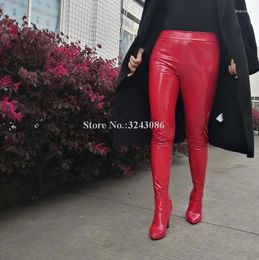 Boots Fashion Woman Waist Pant Chunky Heel Long Sexy Red Yellow Purple Patent Leather Over The Knee Thigh High Lady